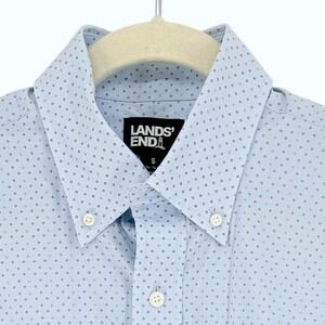 Lands End Mens sz S Light Blue Micro Print Button Down Shirt Stretch Spring